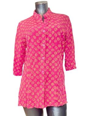 Go Fish Clothing Co Pink Swirl Print Button Up Tunic Top Women’s S Boho Artsy
